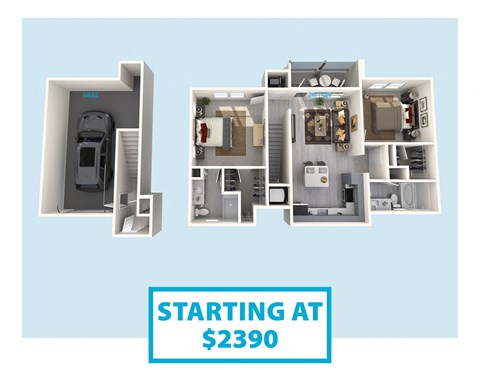 a 3d rendering of a floor plan with a starting at 32900